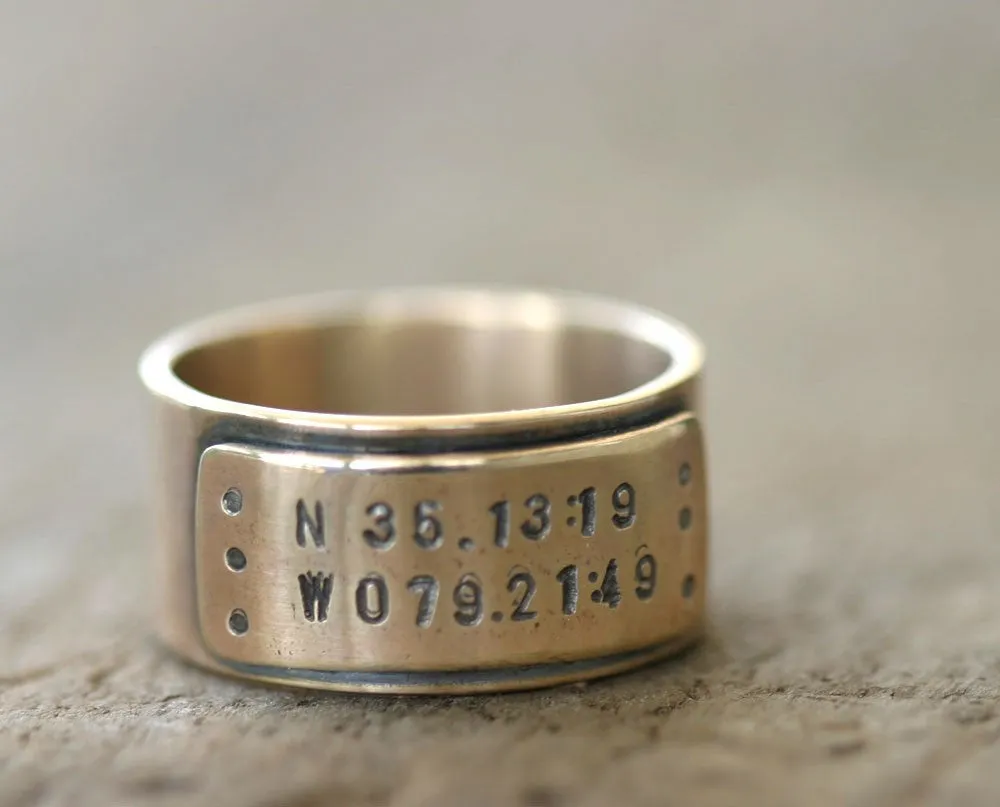 14k Gold Latitude Longitude Wedding Ring (S0309)