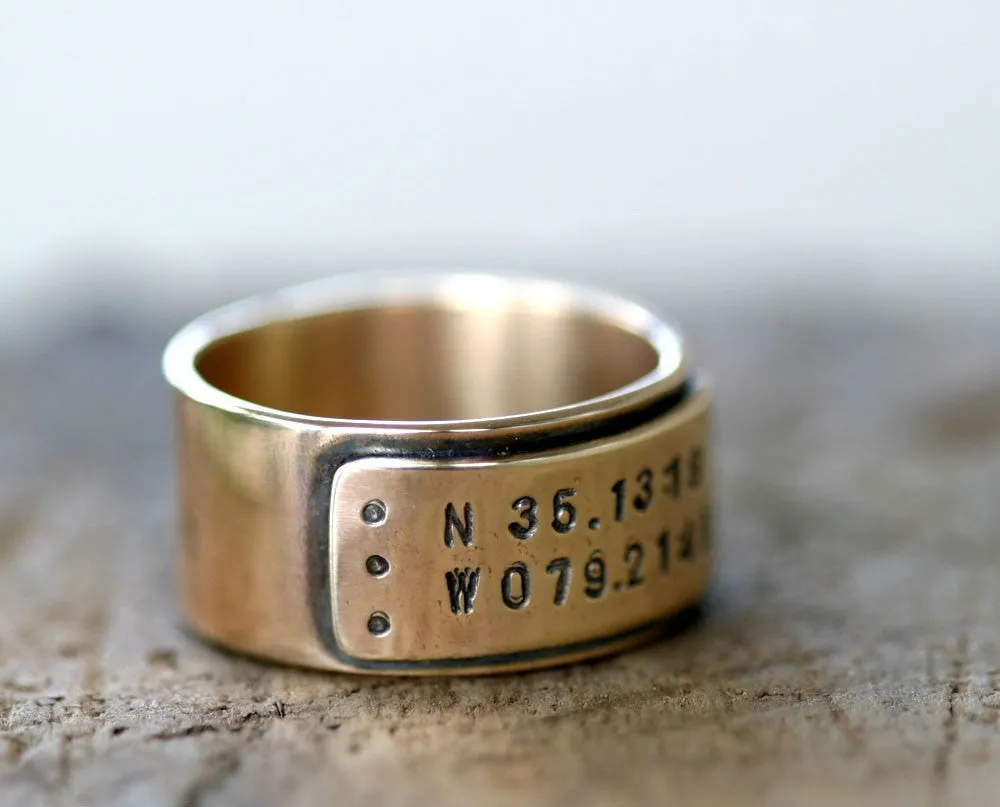 14k Gold Latitude Longitude Wedding Ring (S0309)