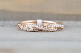 14k Rose Gold Solid Dainty Diamond Rope Design Band Wedding Anniversary Love Ring Band Vintage Thin