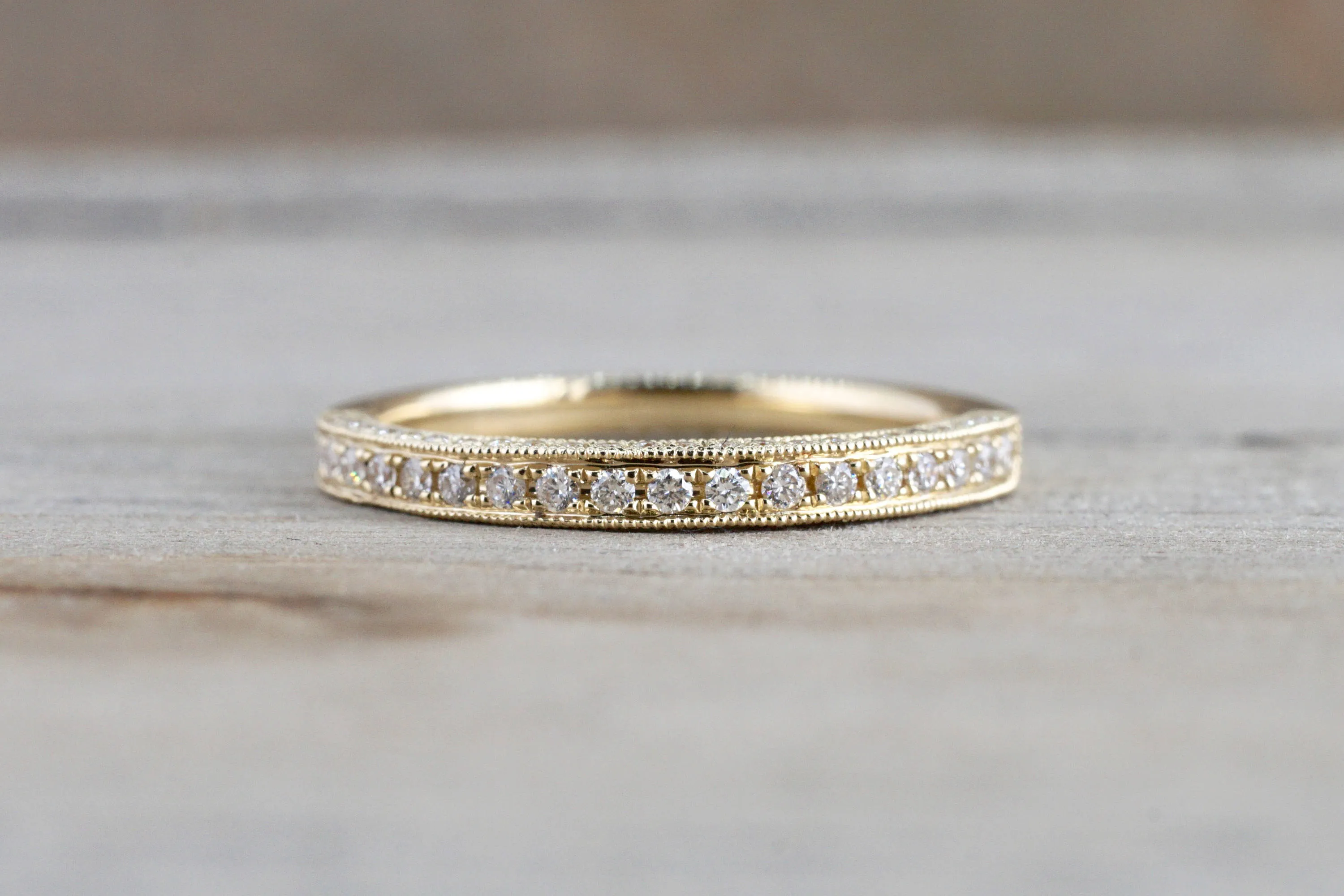 14k Yellow Gold Round Cut Diamond 3 Face Stackable Ring Band Wedding Promise Love