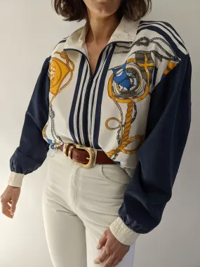 Amazing Vintage Nautical-Themed Silk Bomber