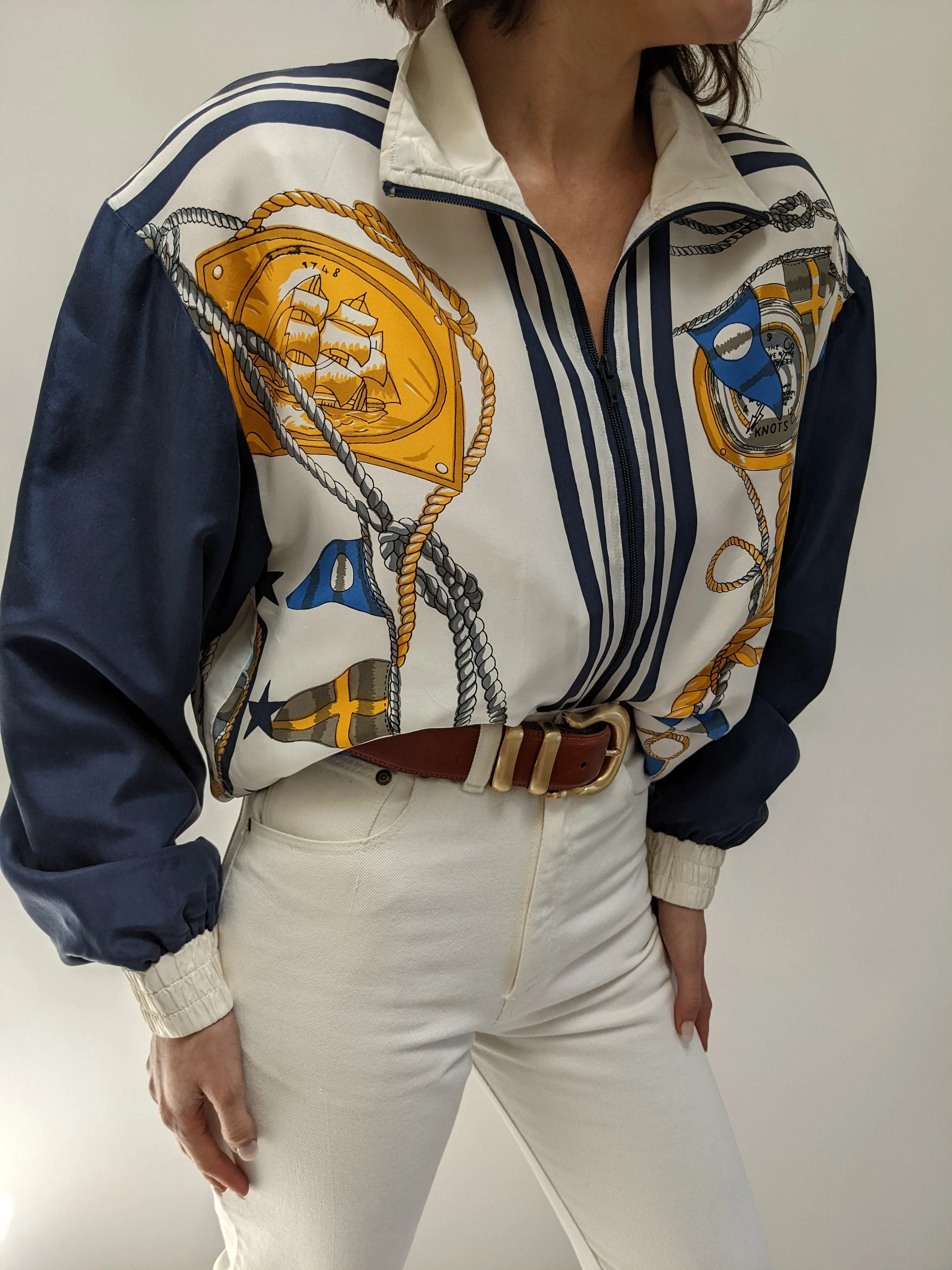 Amazing Vintage Nautical-Themed Silk Bomber