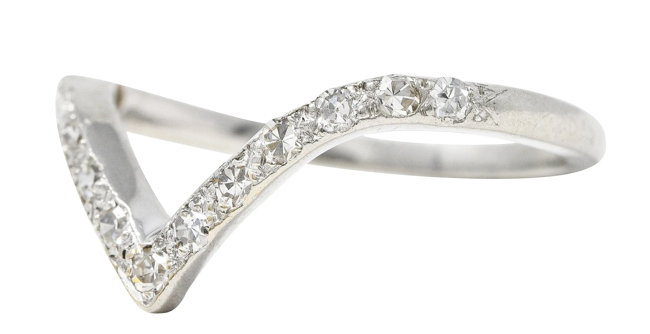 Art Deco Diamond Platinum Chevron Wedding Band Ring