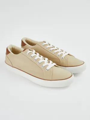 Beige Canvas Lace Up Trainers | Men | George at ASDA