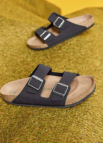 Birkenstock Men’s Arizona Earthy Vegan Birko-Flor Nubuck Black Sandals | Grattan