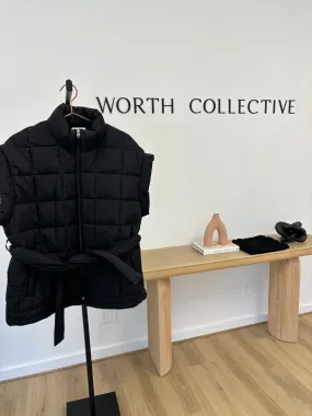 Black Puffer Vest with Belt