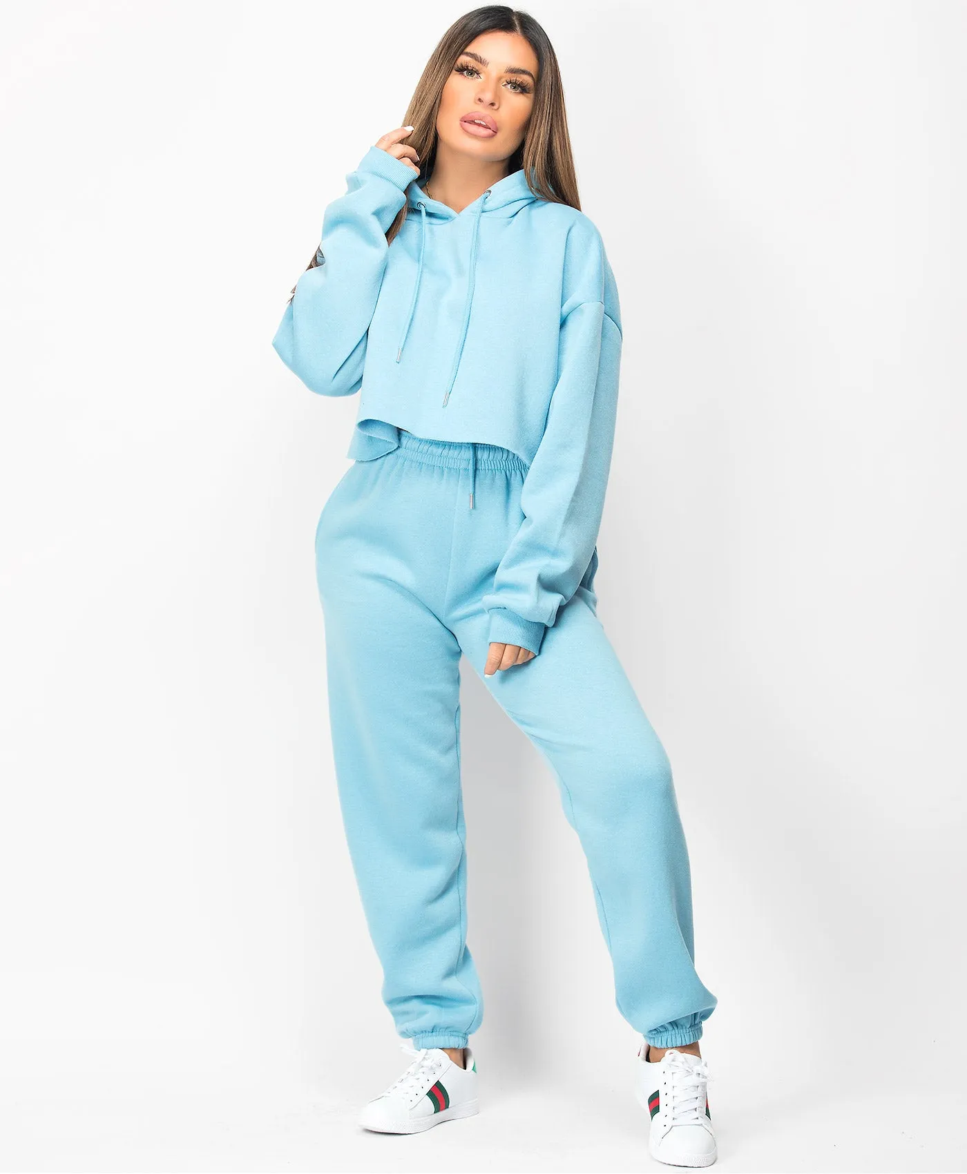 Blue Oversized Cropped Hoodie & Joggers Loungewear Set