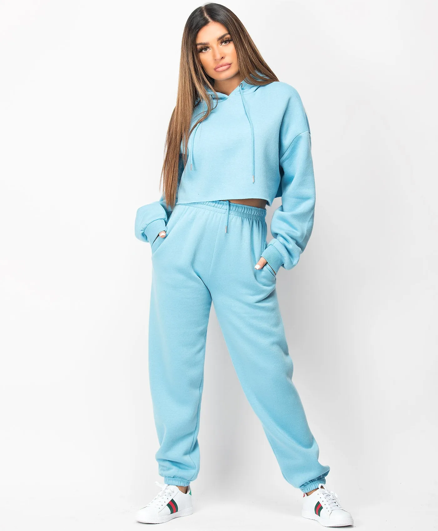 Blue Oversized Cropped Hoodie & Joggers Loungewear Set