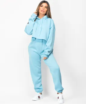 Blue Oversized Cropped Hoodie & Joggers Loungewear Set