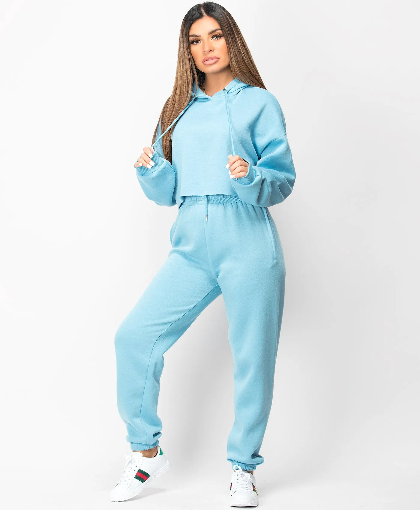 Blue Oversized Cropped Hoodie & Joggers Loungewear Set