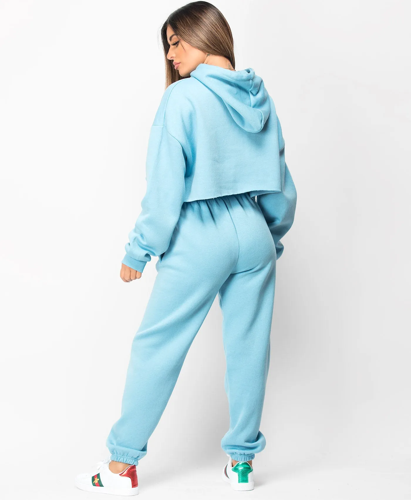 Blue Oversized Cropped Hoodie & Joggers Loungewear Set