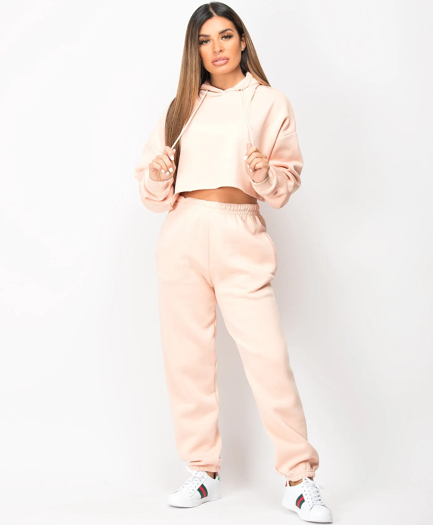 Blush Oversized Cropped Hoodie & Joggers Loungewear Set