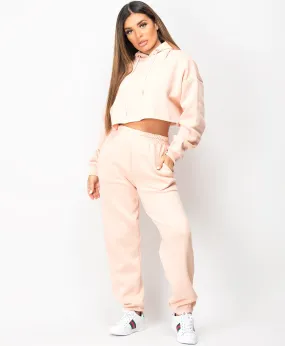 Blush Oversized Cropped Hoodie & Joggers Loungewear Set