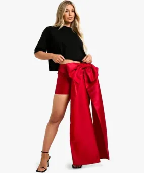 boohoo Womens Premium Structured Bow Draped Satin Mini Skirt