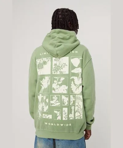 boohooMAN Mens Limited Edition Botanical 3D Print Washed Hoodie