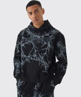 boohooMAN Mens Oversized Boxy Tonal All Over Print Hoodie