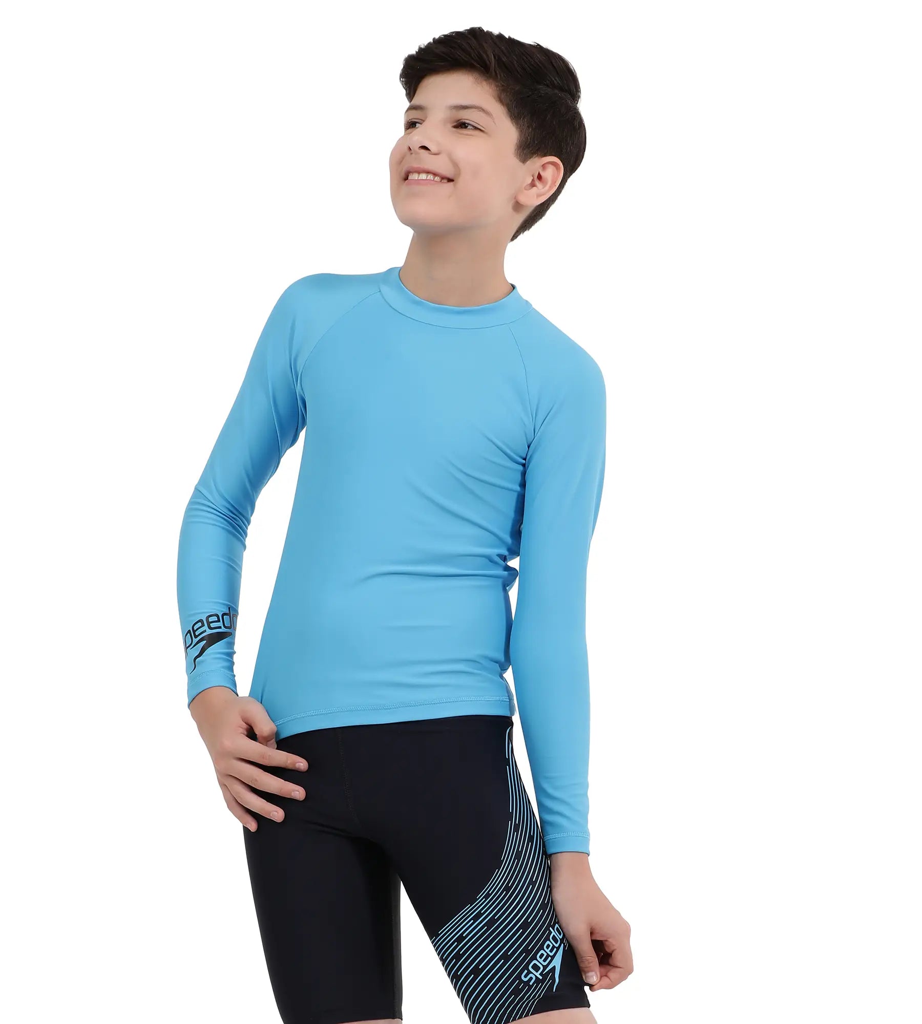 Boy's Long Sleeve Suntop - Picton Blue  &  Black