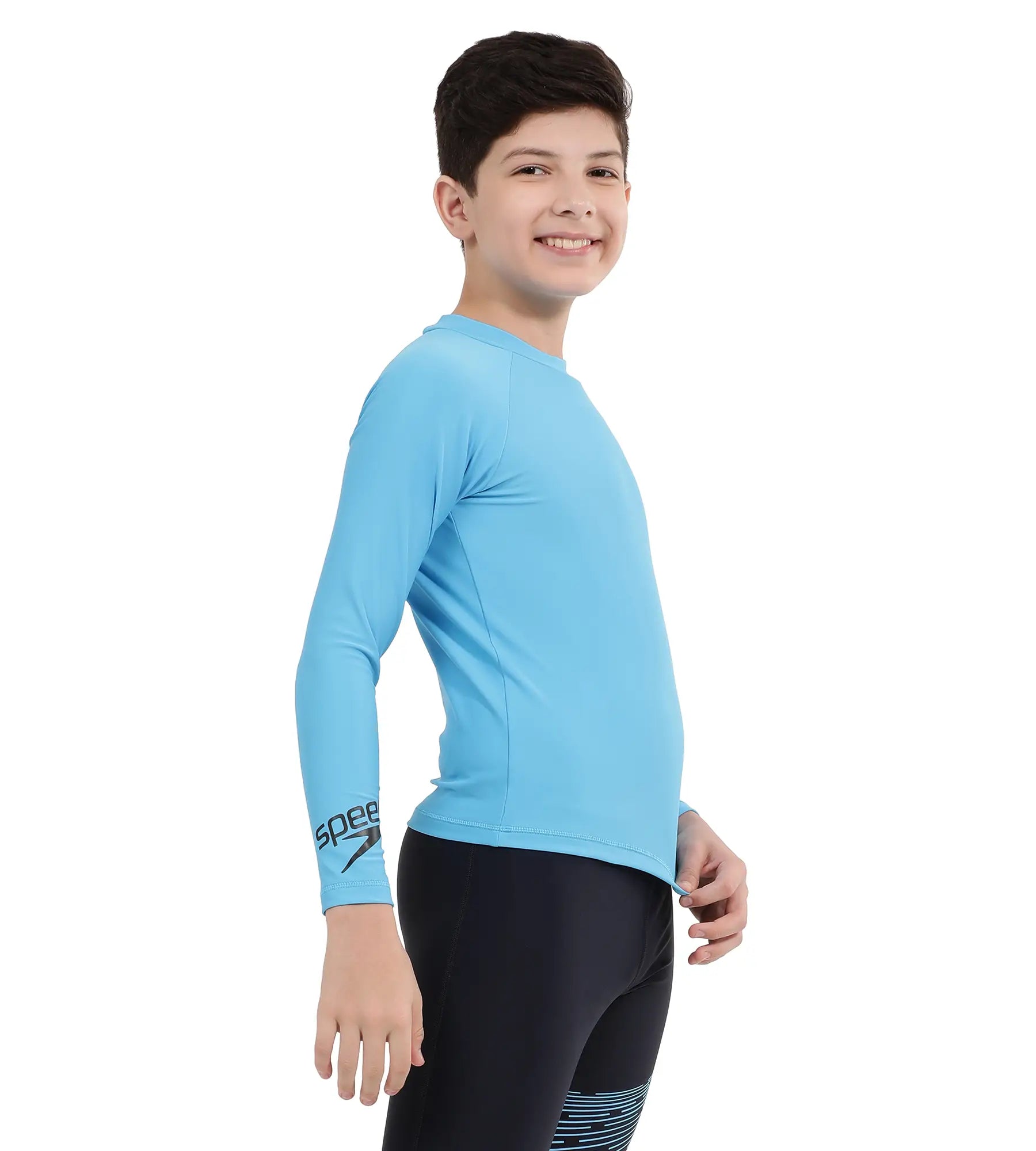 Boy's Long Sleeve Suntop - Picton Blue  &  Black