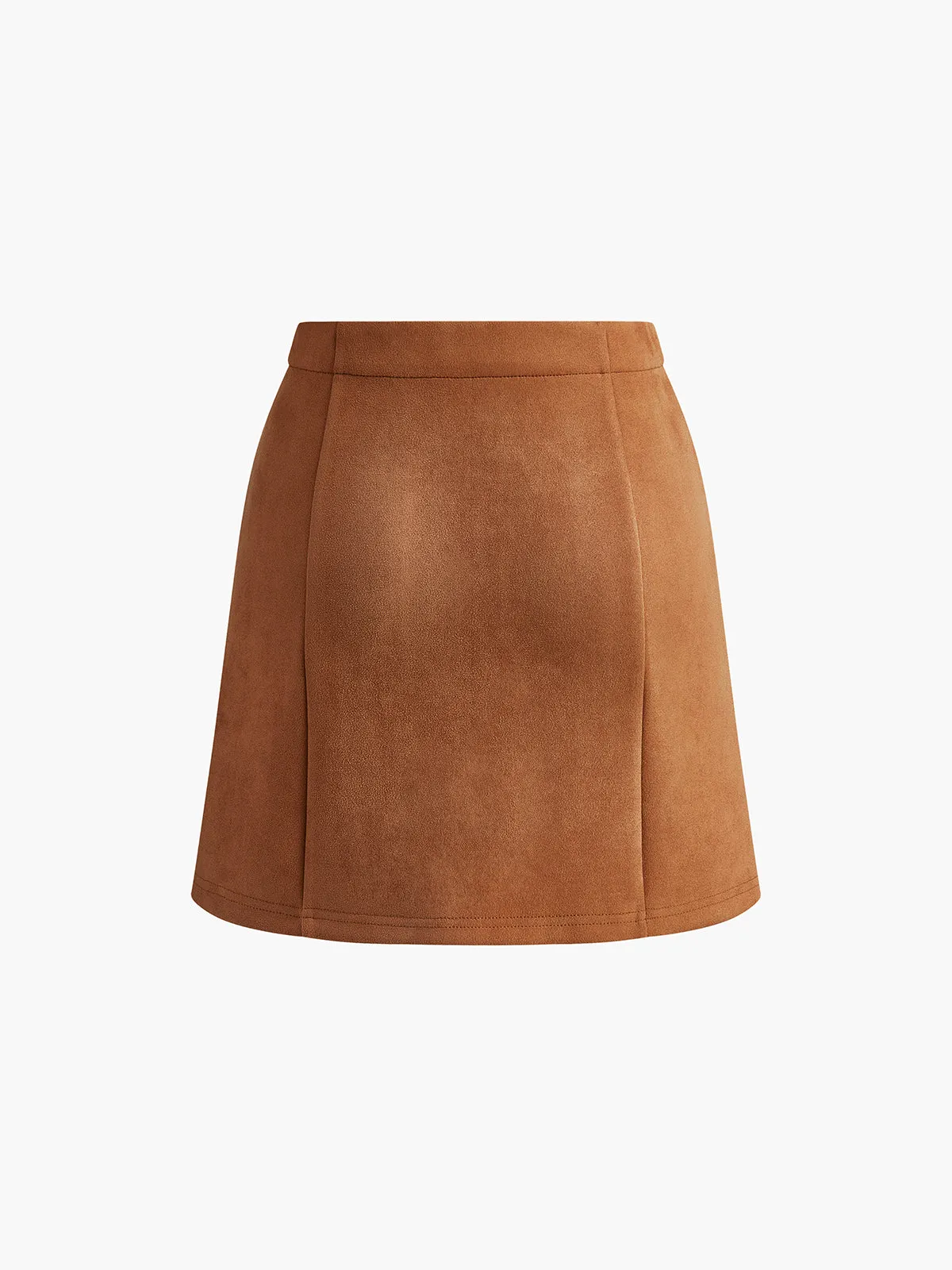 Breasted Pockets Faux Leather Skirt