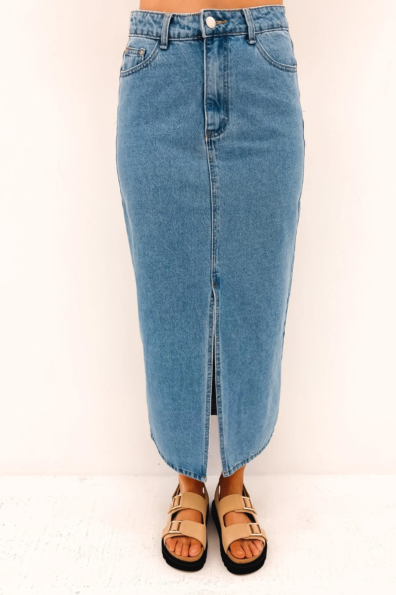 Daisie Denim Midi Skirt Blue