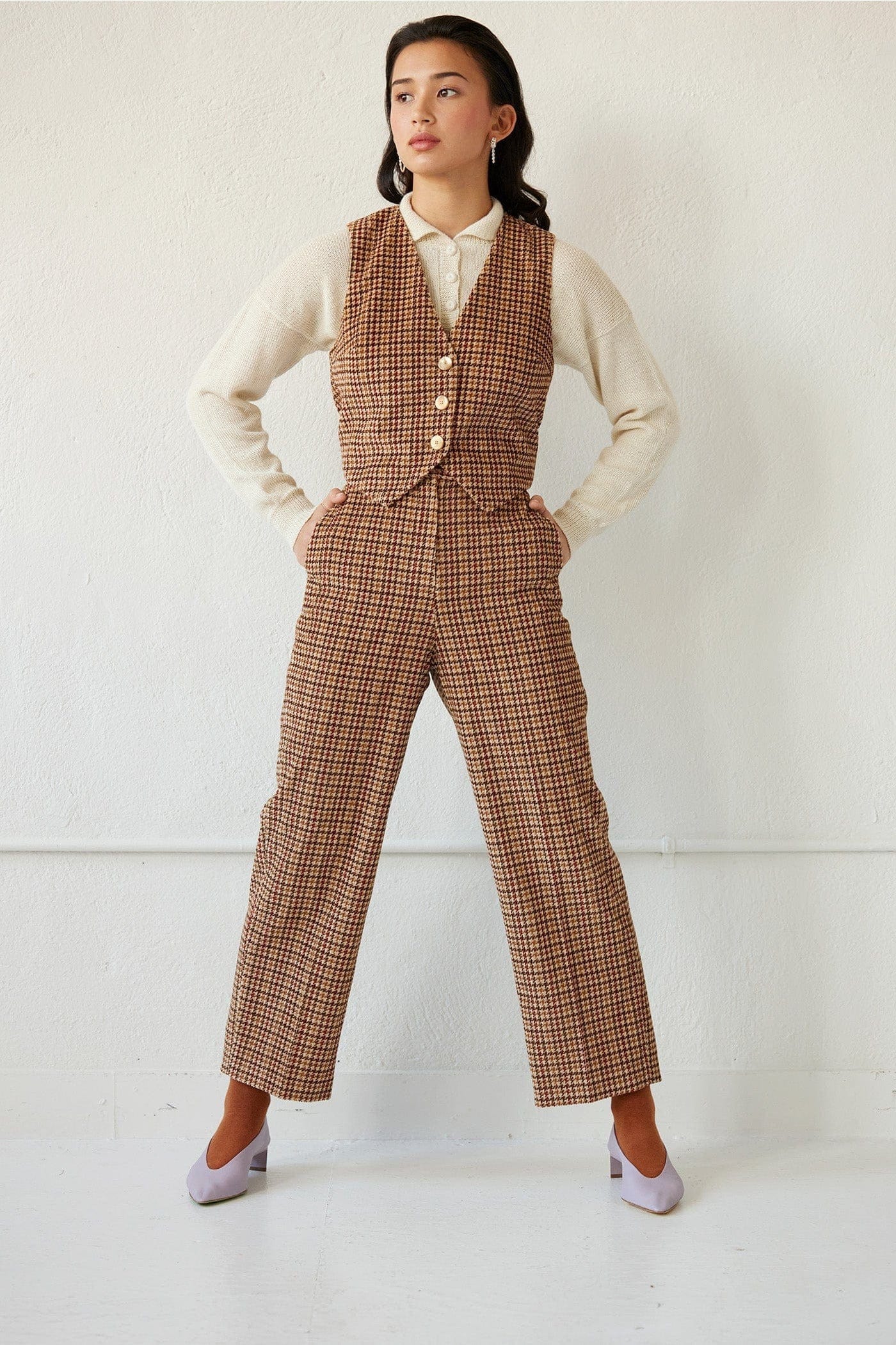 Diane Vest in Italian Houndstooth Corduroy