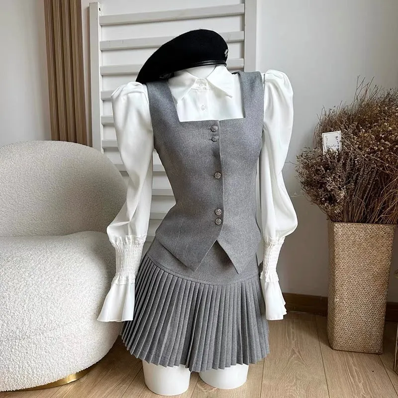 Duolaimei School Belle Vest Jacket Women's Pleated Skirt Two-piece Autumn Wear Complete Set