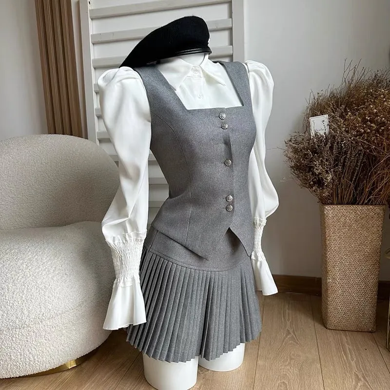 Duolaimei School Belle Vest Jacket Women's Pleated Skirt Two-piece Autumn Wear Complete Set