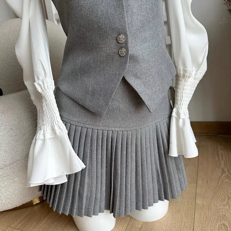 Duolaimei School Belle Vest Jacket Women's Pleated Skirt Two-piece Autumn Wear Complete Set