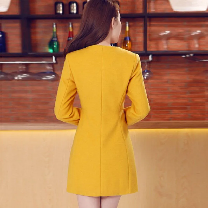 Fashion Women Wool Cashmere Long Coat Blazer Suit Coat Outwear XXL Manteau Femme SM6