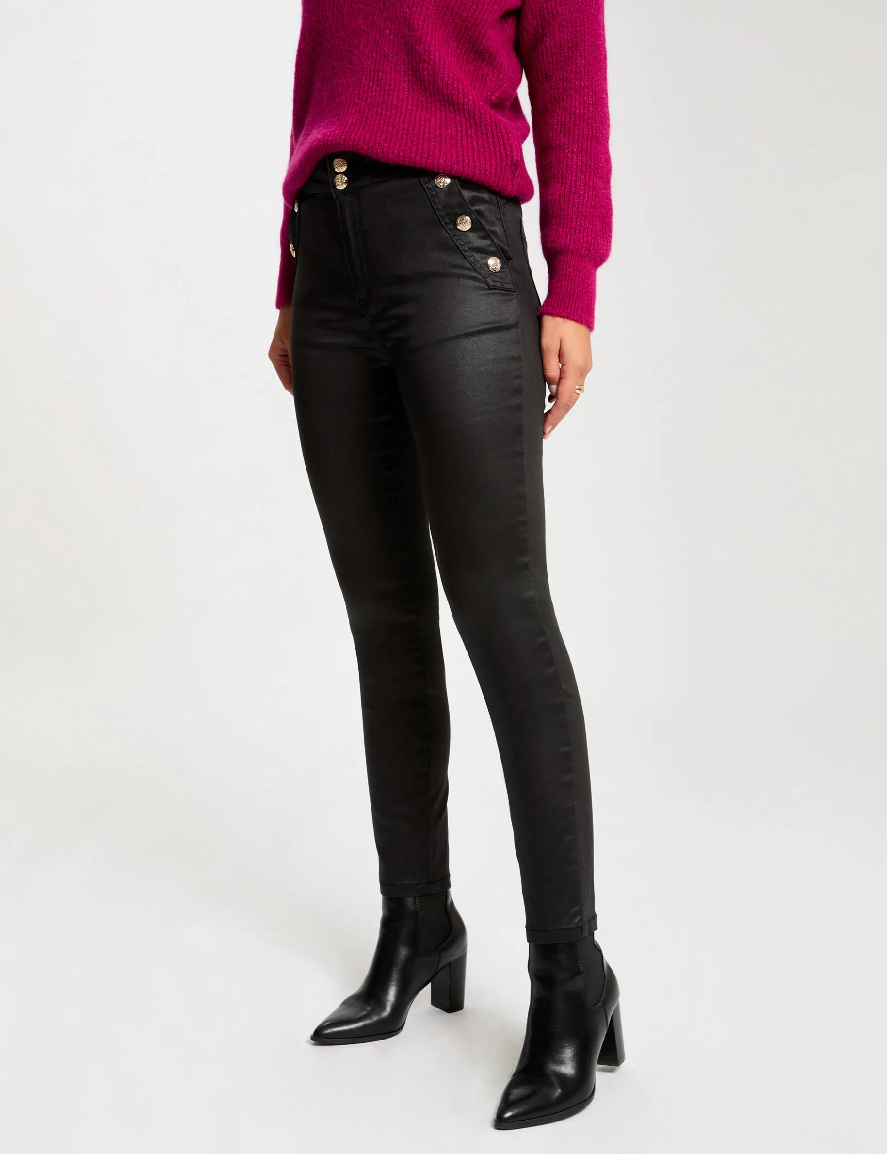 Fitted trousers wet effect black women