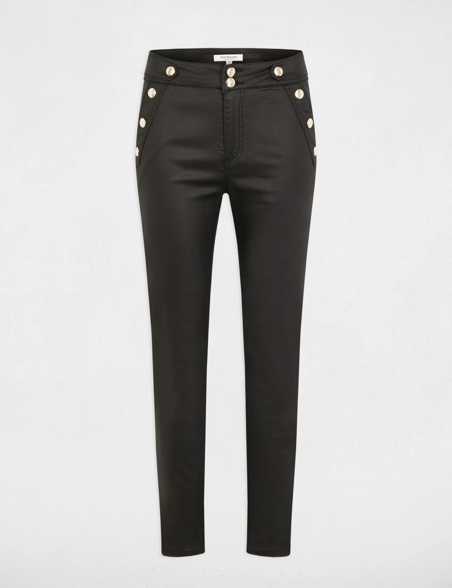 Fitted trousers wet effect black women