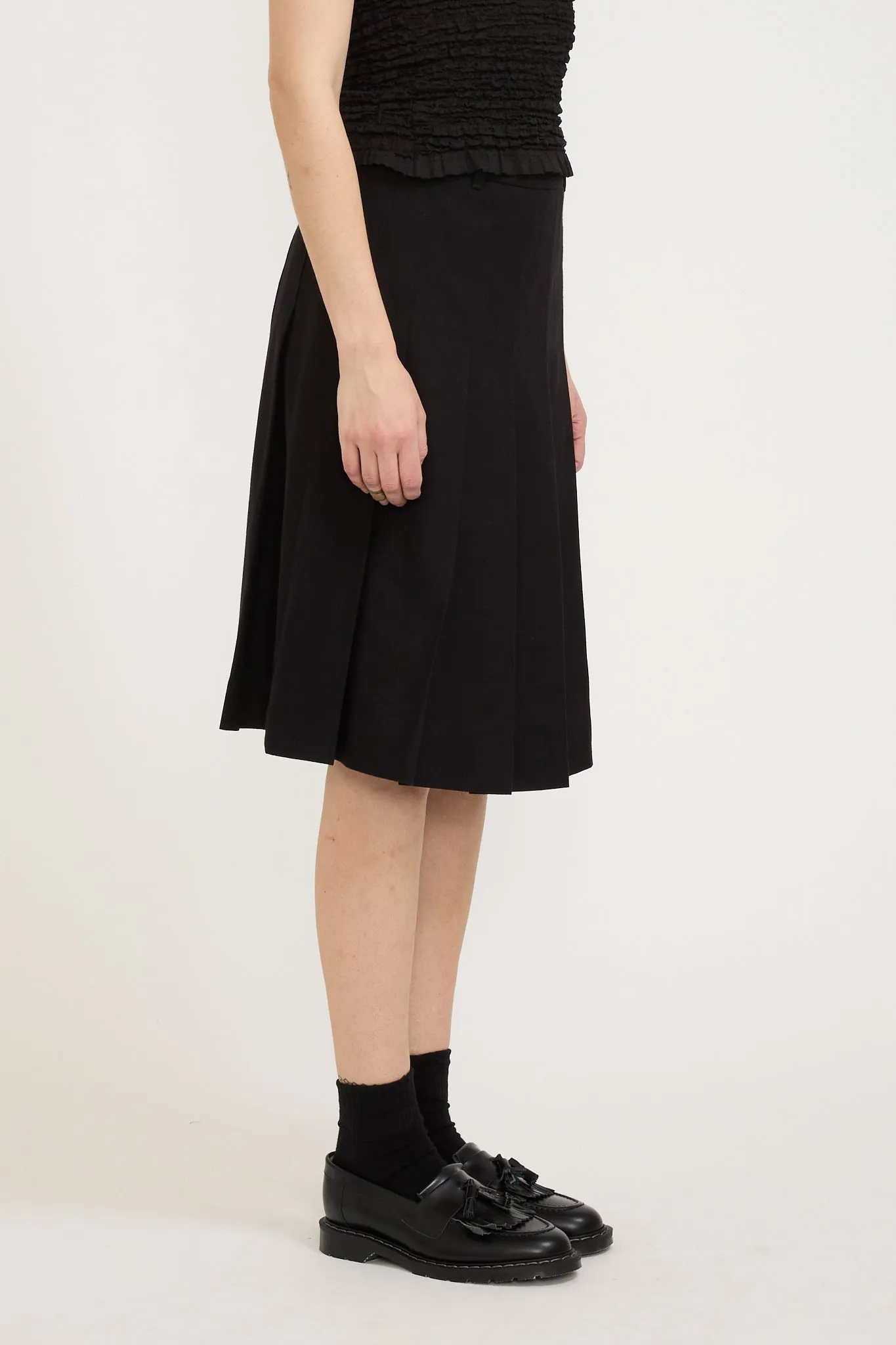 Flannel Pleats Midi Skirt Black