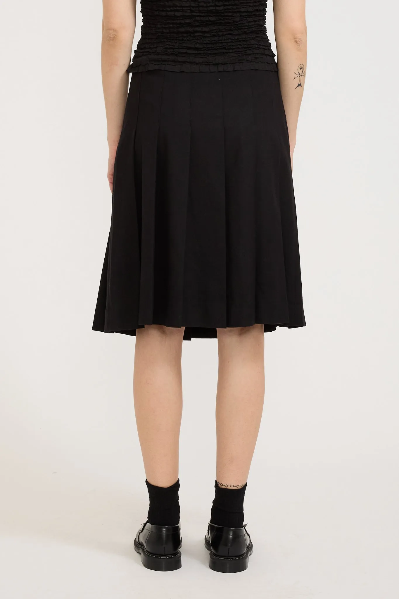 Flannel Pleats Midi Skirt Black