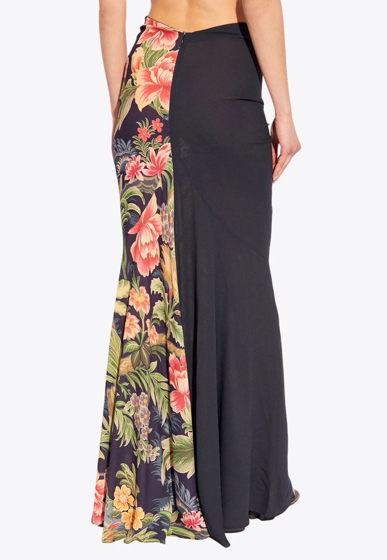 Floral Print Ruched Maxi Skirt