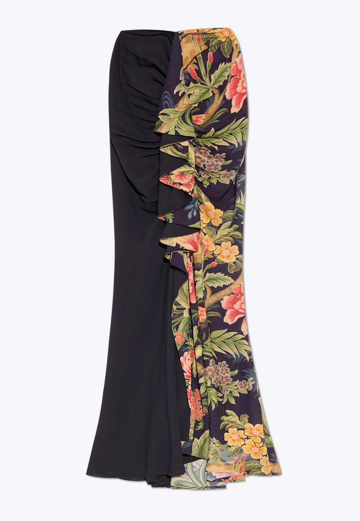 Floral Print Ruched Maxi Skirt