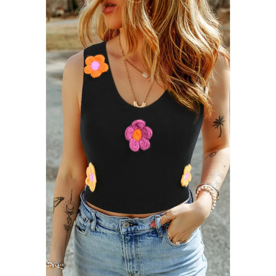 Flower Scoop Neck Knit Vest