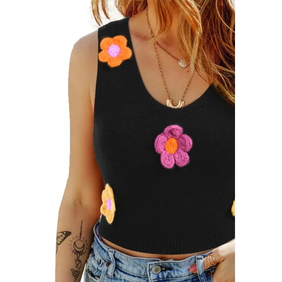 Flower Scoop Neck Knit Vest