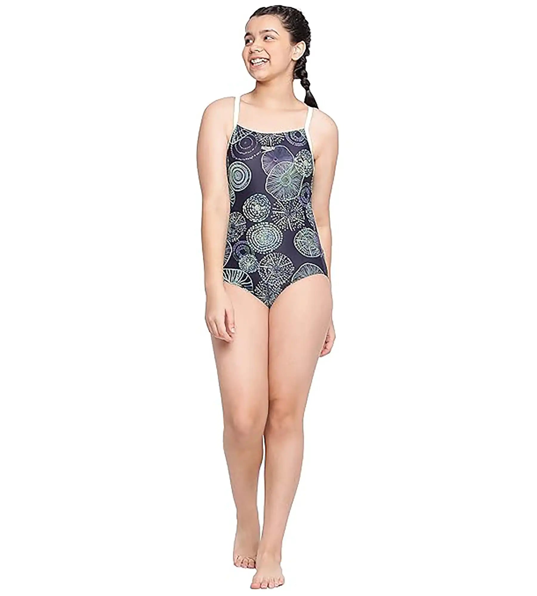 Girl's Endurance Allover Digital Muscleback Swimwear - True Navy & Aquarium