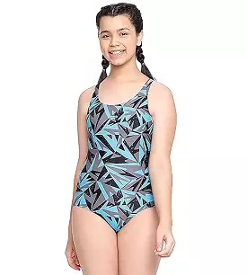 Girl's Endurance Hyper Boom Allover Muscleback Swimwear - Black & Bolt