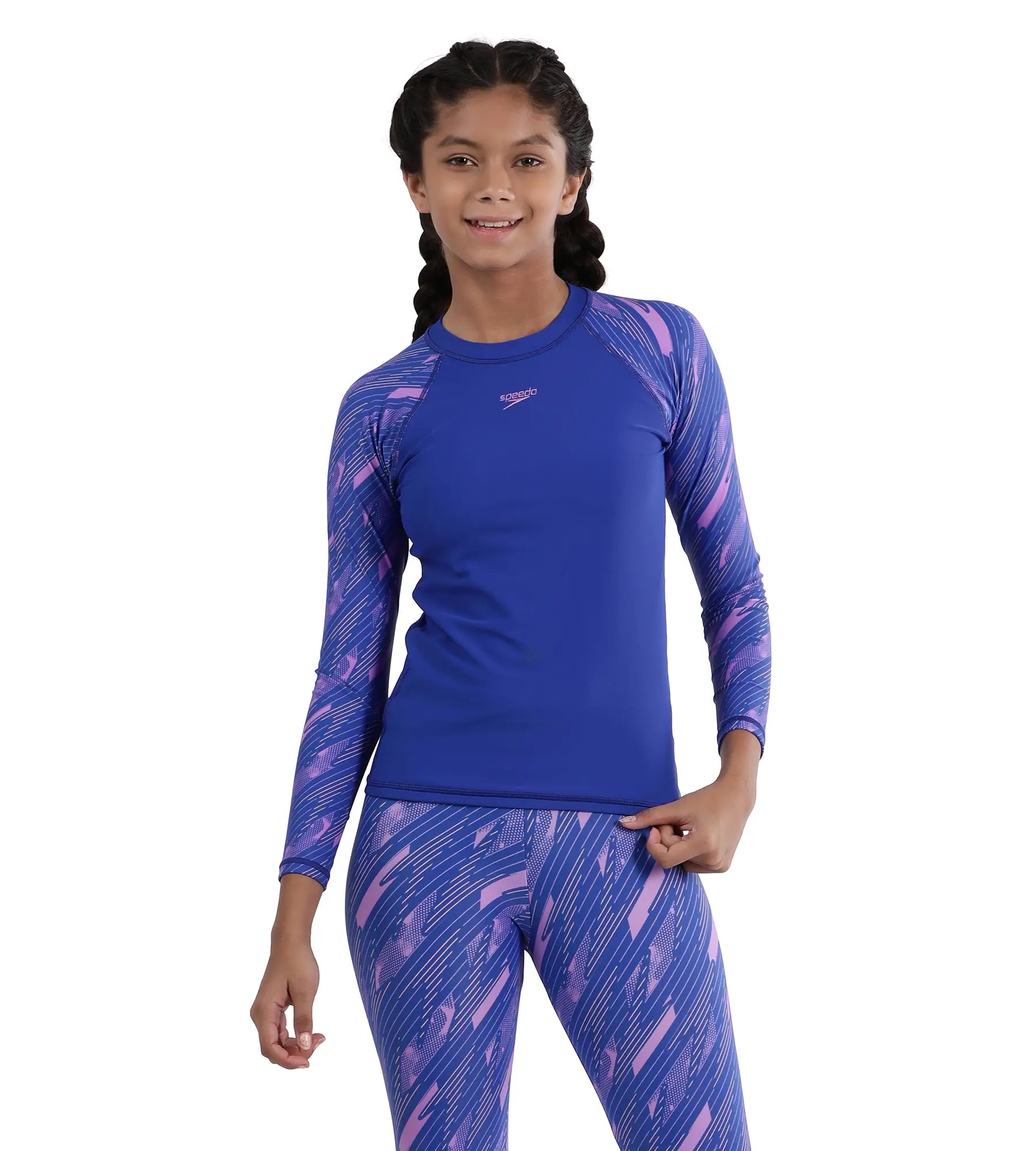 Girl's Endurance Hyperboom Long Sleeve Suntop - True Cobalt  &  Sweet Purple