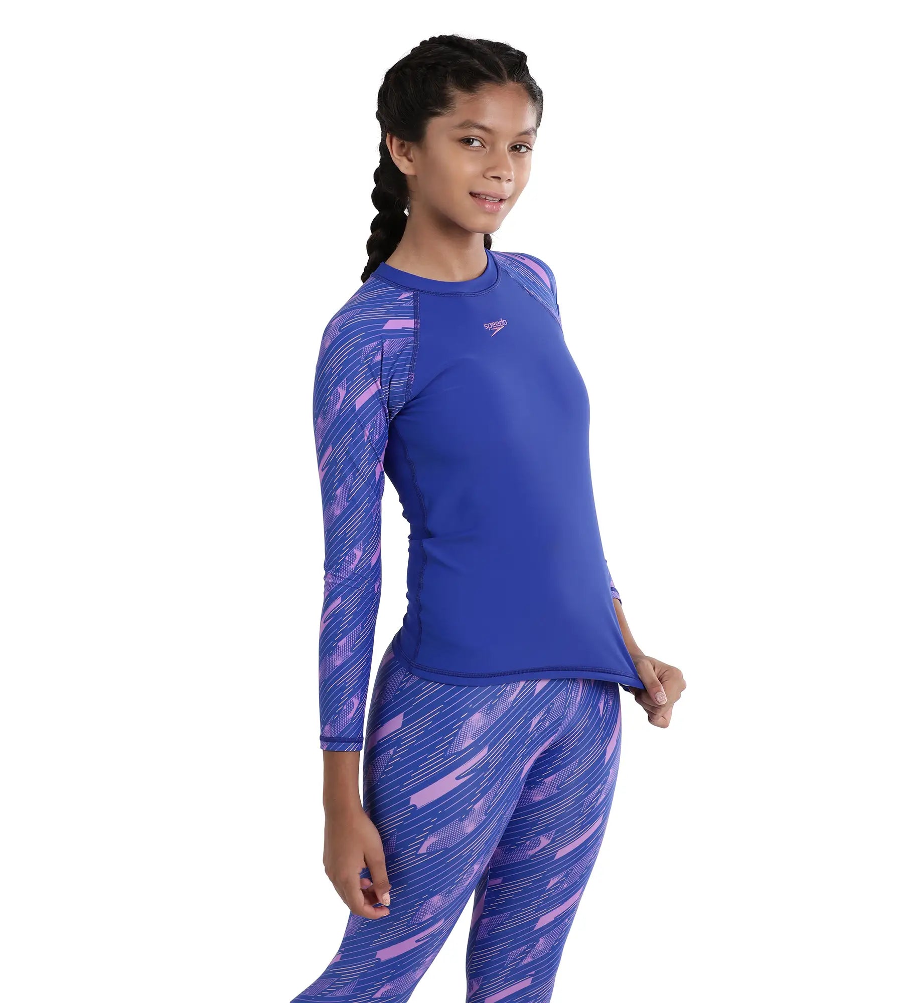 Girl's Endurance Hyperboom Long Sleeve Suntop - True Cobalt  &  Sweet Purple