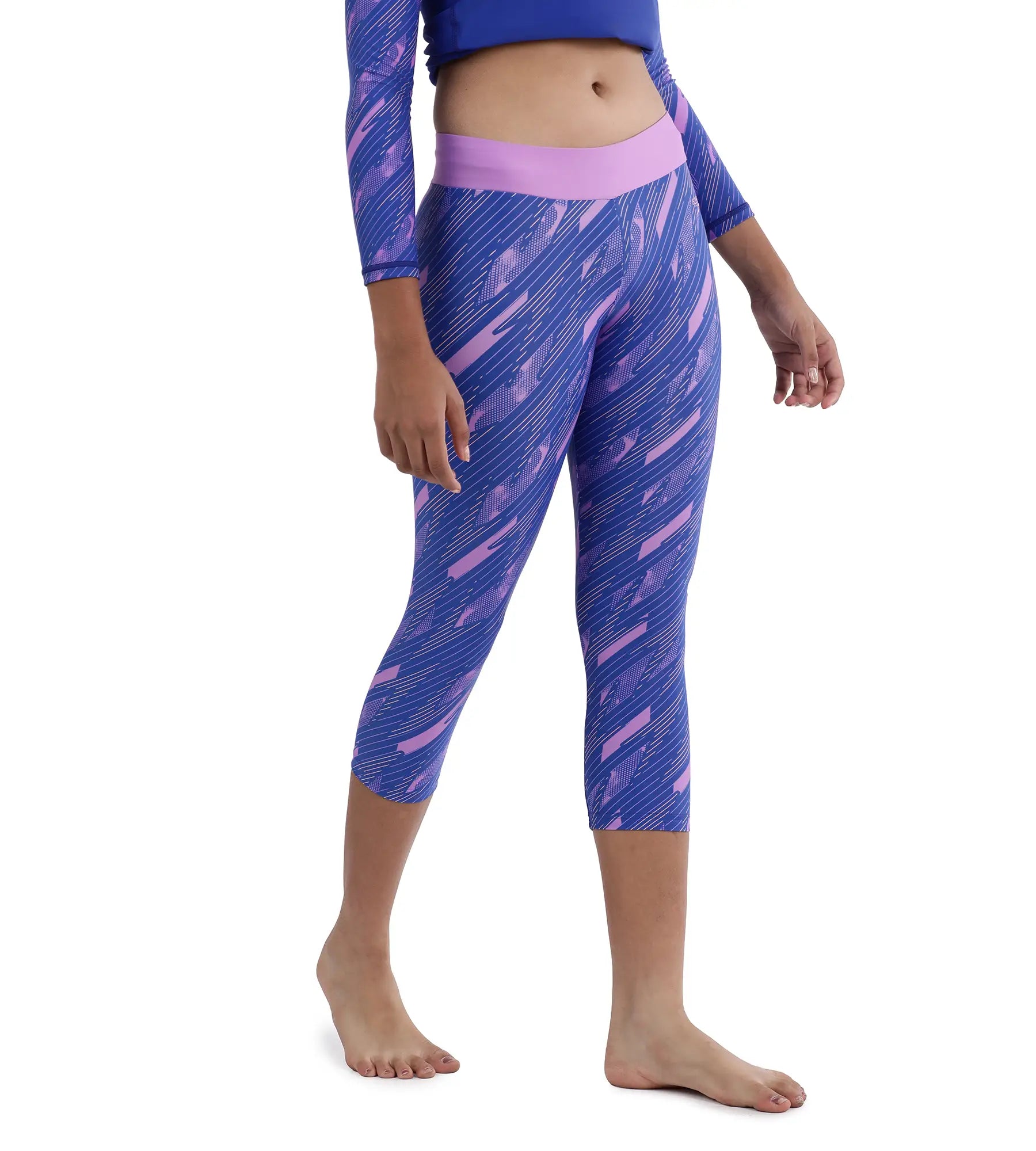 Girl's Endurance Hyperboom Printed Capri - Sweet Purple  &  True Cobalt