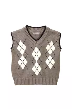 Gray Argyle Knit Vest