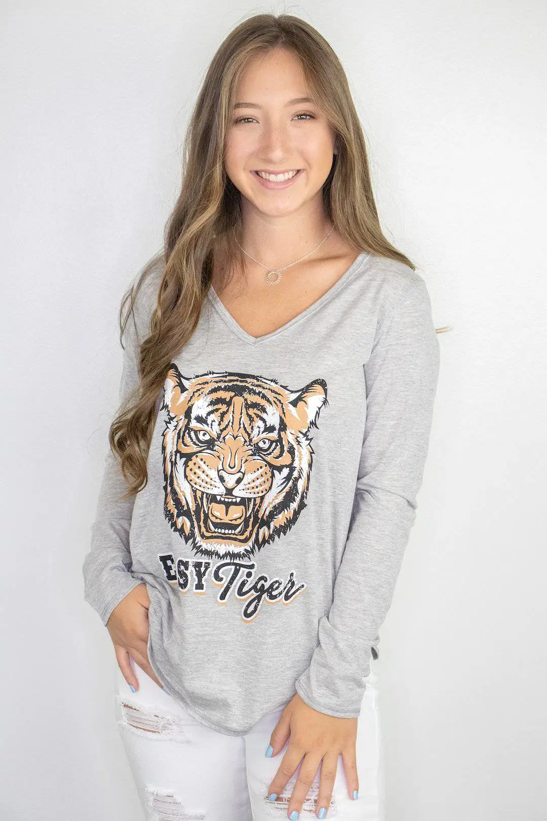 Grey Long Sleeve Tiger Top