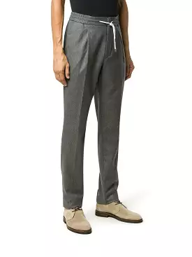 Grey Wool Pleated Drawstring Trousers