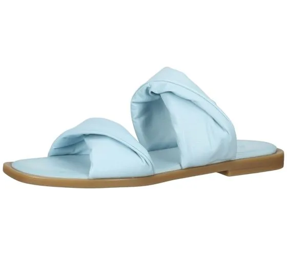 ILC Liberika women's mules, real leather sandals with twisted straps, summer shoes C45-3720-11 light blue