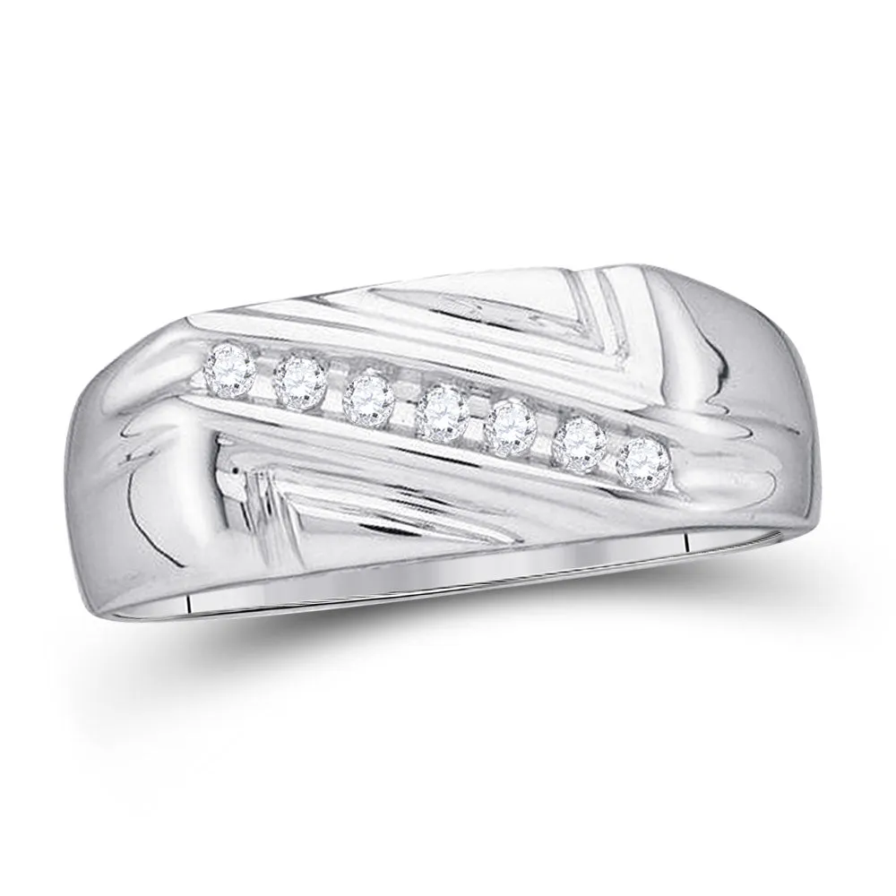 Keene Jewelers 10kt White Gold Mens Round Diamond Diagonal Row Wedding Band Ring 1/8 Cttw