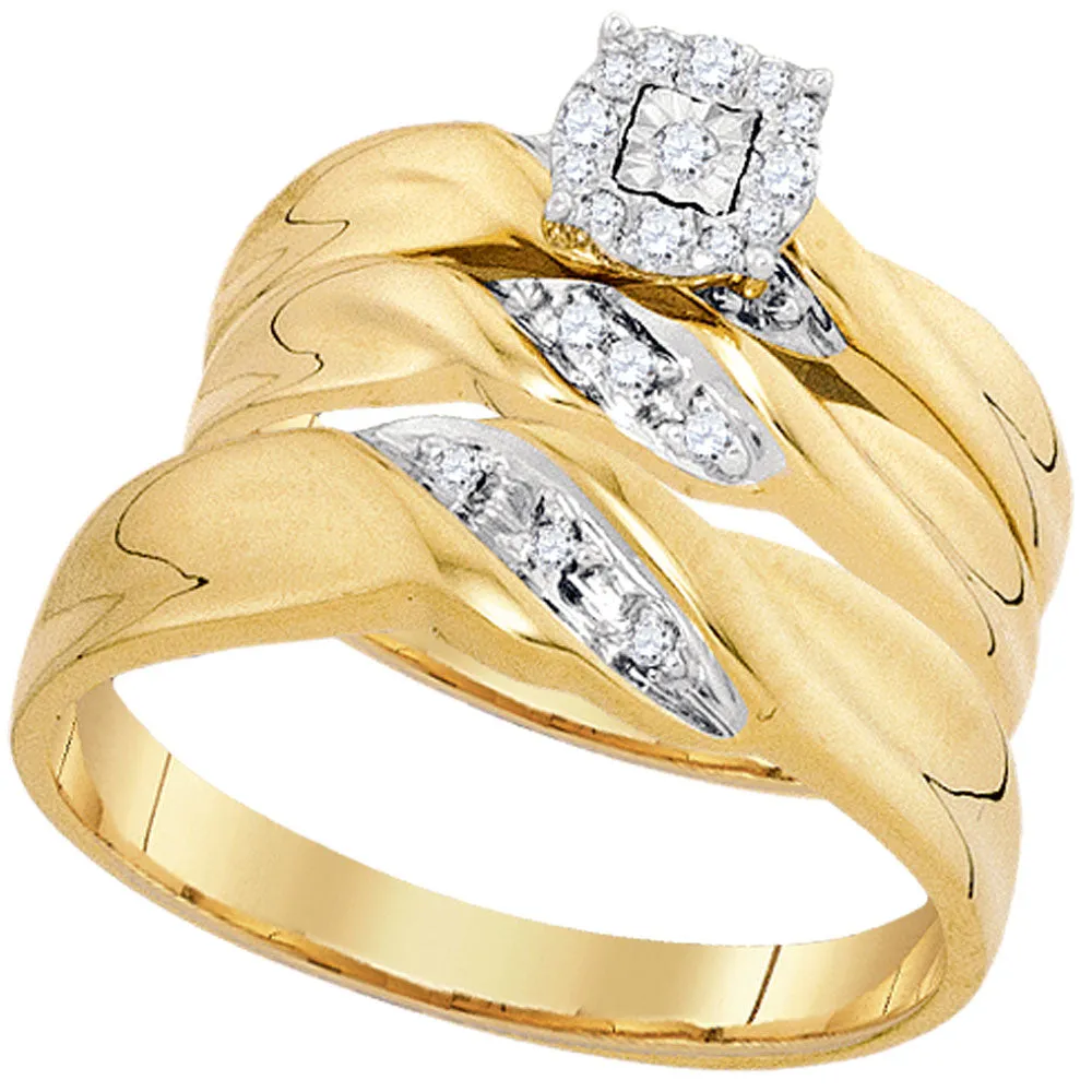 Keene Jewelers 10kt Yellow Gold His Hers Round Diamond Matching Wedding Set 1/8 Cttw