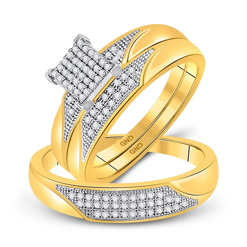 Keene Jewelers 10kt Yellow Gold His Hers Round Diamond Square Matching Wedding Set 1/4 Cttw