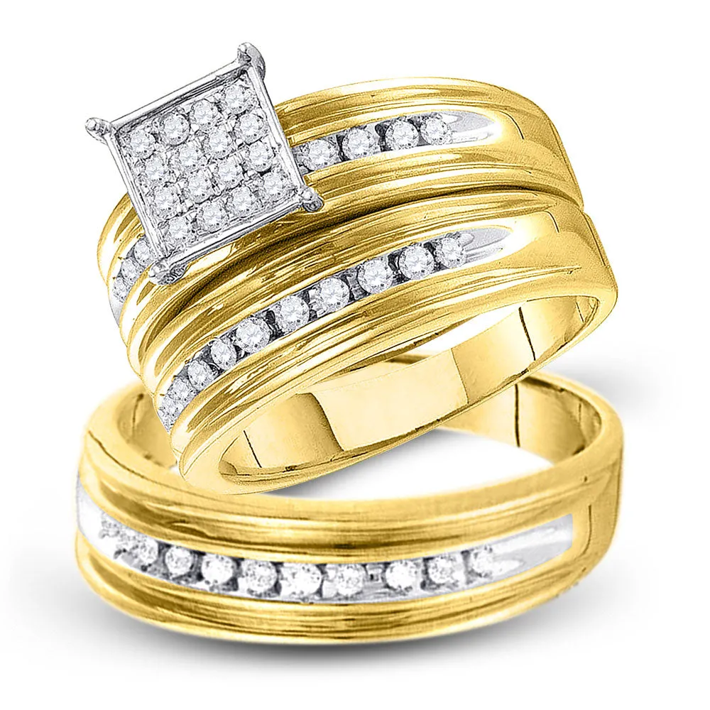 Keene Jewelers 10kt Yellow Gold His Hers Round Diamond Square Matching Wedding Set 3/8 Cttw